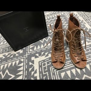 Deena & Ozzy Cognac Peep Toe Lace Up Heels 8